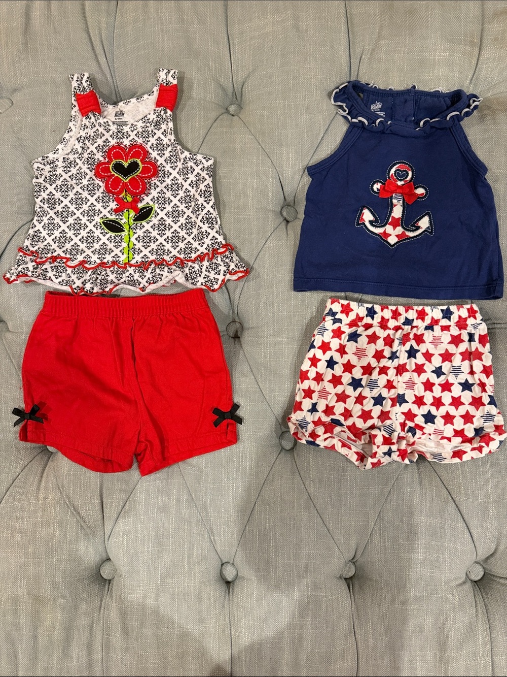 Kids Headquarters Red, White & Navy Floral and Anchor Matching Sets